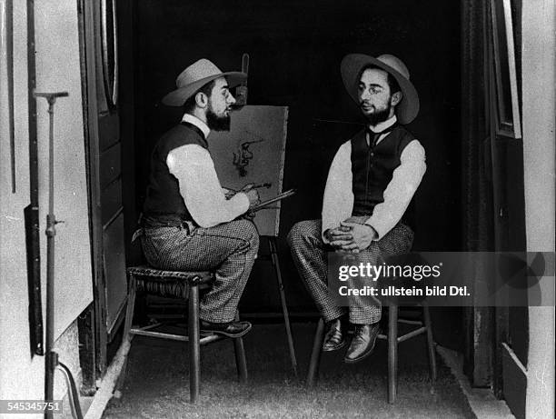 Bildender Künstler, Maler; Frankreich "Toulouse-Lautrec malt Toulouse-Lautrec"; Fotomontage von Maurice Guibert- 1890er Jahre