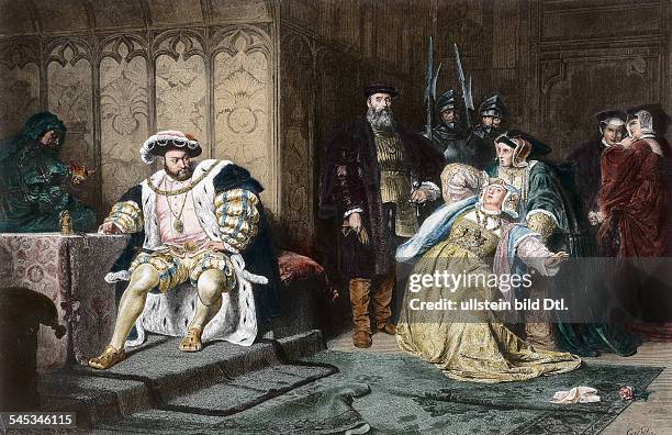 Henry VIII *1491-1547+ King of England 1509-1547: Henry repudiating Anne Boleyn, 1536.engraving after a painting of Piloty, 19th cent.