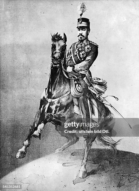 Emperor Meiji, personal name Mutsuhito, on horseback