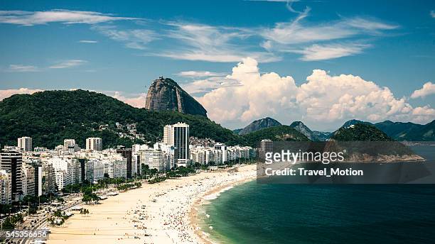 view of copacabana beach, rio de janeiro, brazil - rio de janeiro street stock pictures, royalty-free photos & images