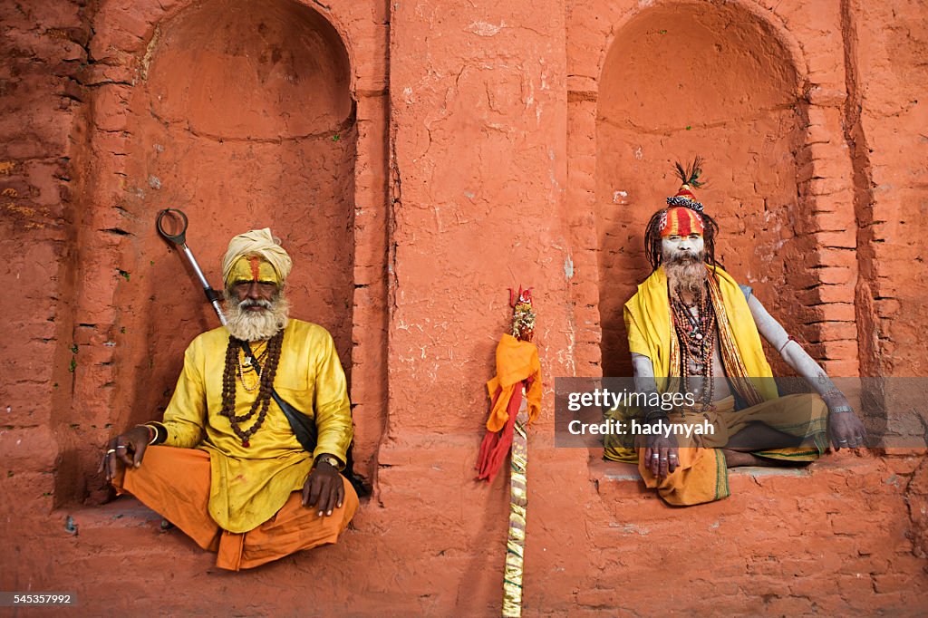 Sadhu - indian holymen sitting in the temple