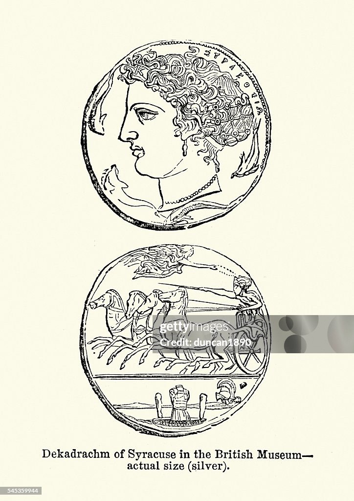 Ancient dekadrachm coin of Syracuse