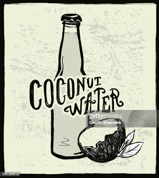 coconut water label and bottle on textured background - coconut water stock illustrations