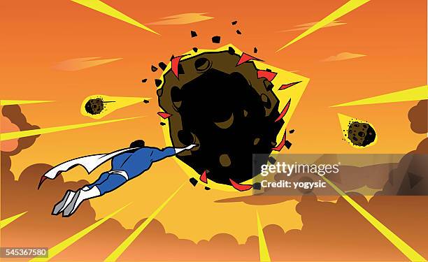 superhero tries to stop a meteor - fallen heroes stock illustrations