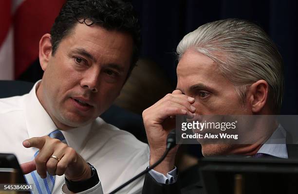Committee chairman Rep. Jason Chaffetz talks to Rep. Trey Gowdy during a hearing before House Oversight and Government Reform Committee July 7, 2016...