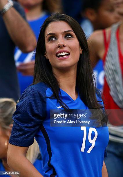 Ludivine Sagna, wife of Bacary Sagna of France is seen in the stand is seen prior to the UEFA EURO semi final match between Germany and France at...