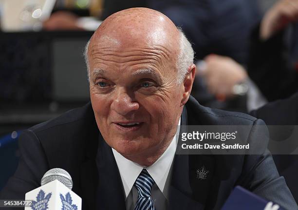 General manager Lou Lamoriello of the Toronto Maple Leafs attends the 2016 NHL Draft at First Niagara Center on June 25, 2016 in Buffalo, New York.