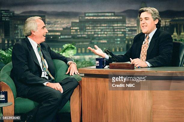 Episode 412 -- Pictured: TV personality Tom Snyder during an interview with host Jay Leno on March 3, 1994 --