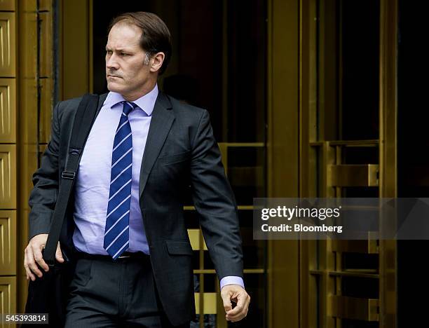 Paul Thompson, former trader at Rabobank Groep, exits federal court in New York, U.S., on Thursday, July 7, 2016. Thompson pleaded guilty in federal...