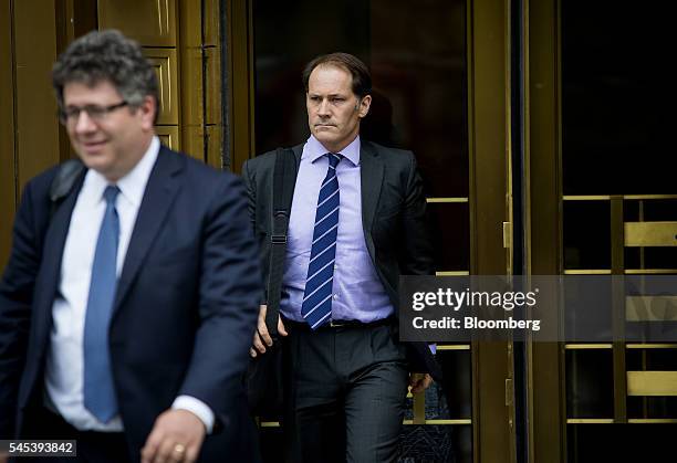 Paul Thompson, former trader at Rabobank Groep, exits federal court in New York, U.S., on Thursday, July 7, 2016. Thompson pleaded guilty in federal...