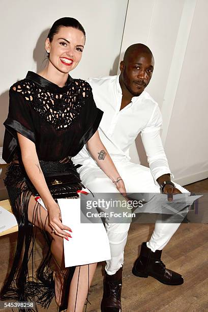 Julie Camara and rugbyman Djibril Camara attend the Dany Atrache Haute Couture Fall/Winter 2016-2017 show as part of Paris Fashion Week on July 4,...