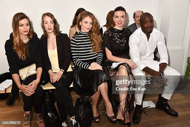 Actresses Elisa Bachir Bey, Juliette Besson, Cyrielle Joelle, Julie Camara and rugbyman Djibril Camara attend the Dany Atrache Haute Couture...