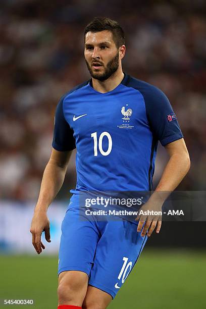 Andre-Pierre Gignac of France in action during the UEFA Euro 2016 Semi Final match between Germany and France at Stade Velodrome on July 7, 2016 in...
