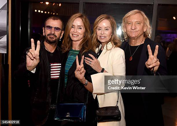 Musician Ringo Starr, his wife Barbara Bach, her sister Marjorie Bach and her husband musician Joe Walsh pose at Ringo Starr's "Peace & Love"...