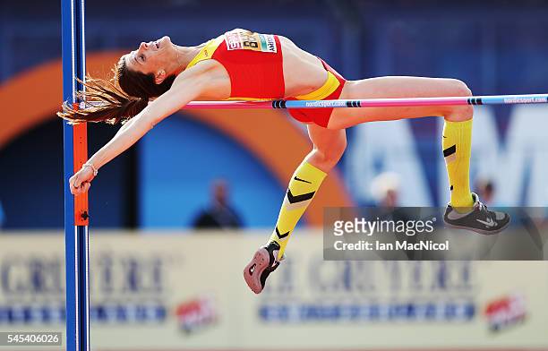 Ruth Beitia of Spain on her way to winning the High Jump during Day Two of The European Athletics Championships at Olympic Stadium on July 7, 2016 in...