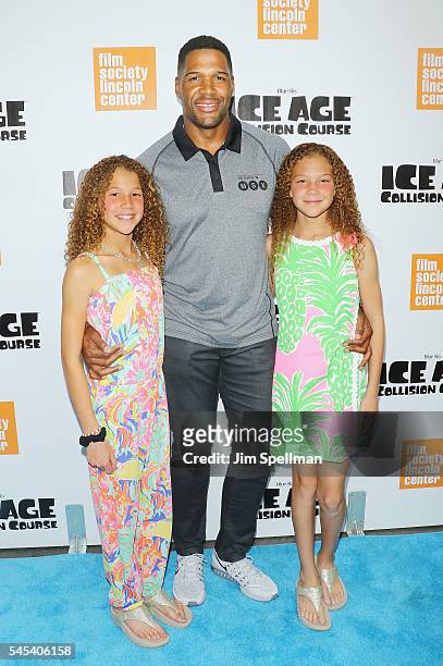 Sophia Strahan, TV personality Michael Strahan and Isabella Strahan attend the "Ice Age: Collision Course" New York screening at Walter Reade Theater...