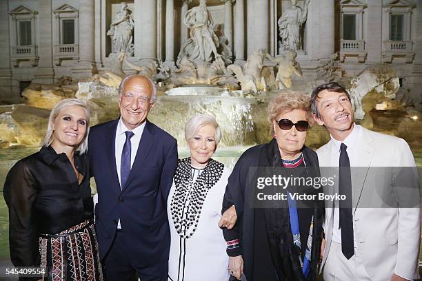 Maria Grazia Chiuri, guest, Anna Fendi, Carla Fendi and Pierpaolo Piccoli attend the Fendi Roma 90 Years Anniversary Welcome Cocktail at Palazzo...