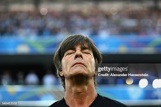 Joachim Loew, head coach of Germany looks on prior to the UEFA EURO 2016 semi final match between Germany and France at Stade Velodrome on July 7,...