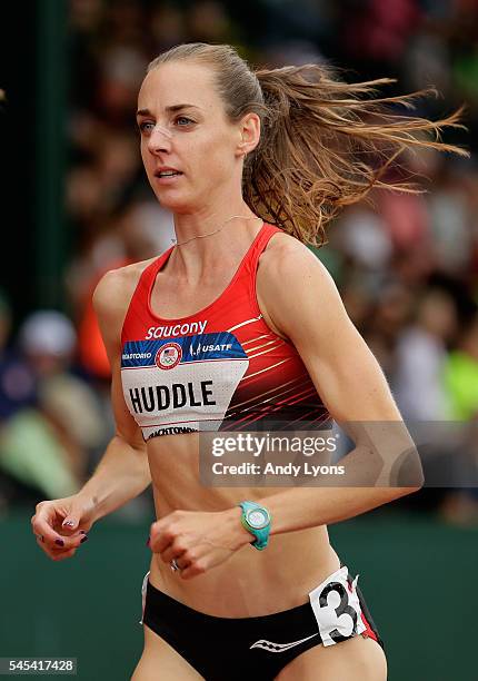 Molly Huddle runs in the first round of the Women's 5000 Meter during the 2016 U.S. Olympic Track & Field Team Trials at Hayward Field on July 7,...