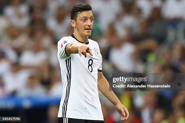 Mesut Oezil of Germany reacts during the UEFA EURO semi final match between Germany and France at Stade Velodrome on July 7, 2016 in Marseille,...