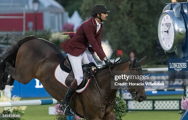 Sheik Ali Bin Khalid Al Thani of Qatar and horse Carolina during the first day of Longines Global Champion Tour on July 7, 2016 in Cascais, Portugal.