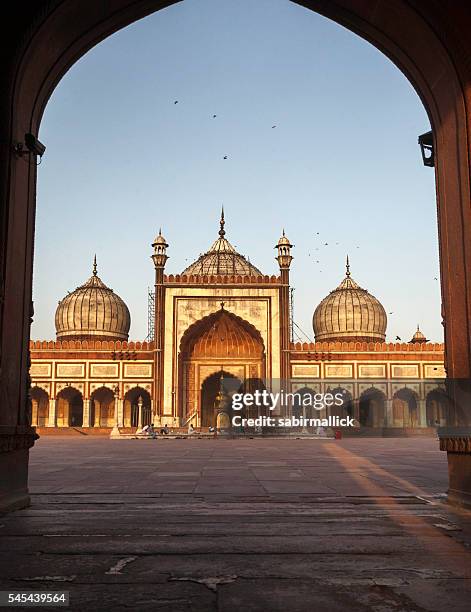 jama masjid, alt-delhi-indien - delhi jama masjid mosque stock-fotos und bilder