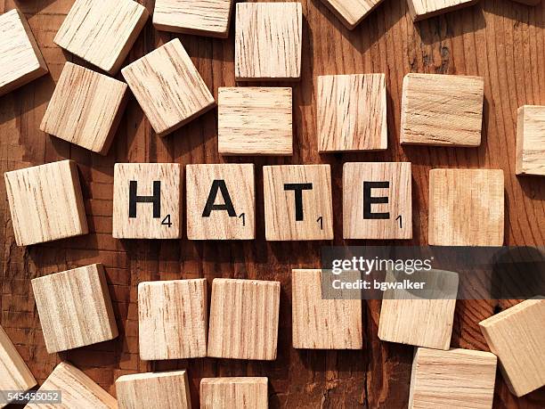 hate spelled with scrabble letters - 恨 個照片及圖片檔