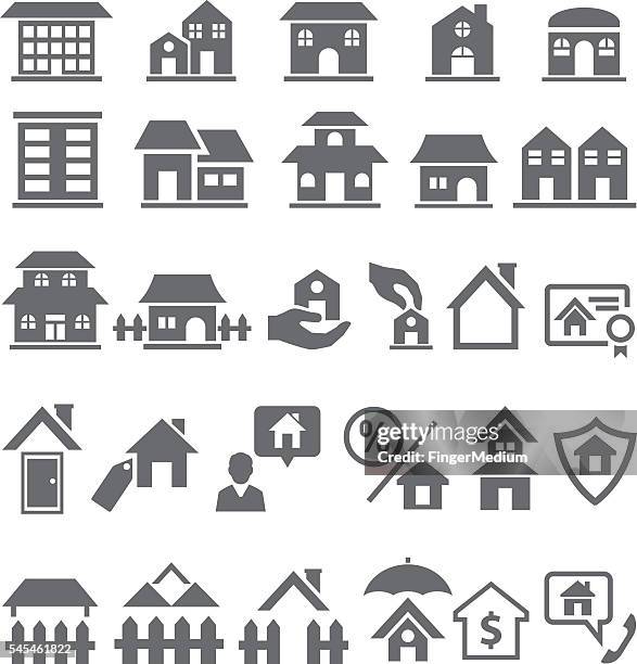 home icon set - office building exterior small stock illustrations