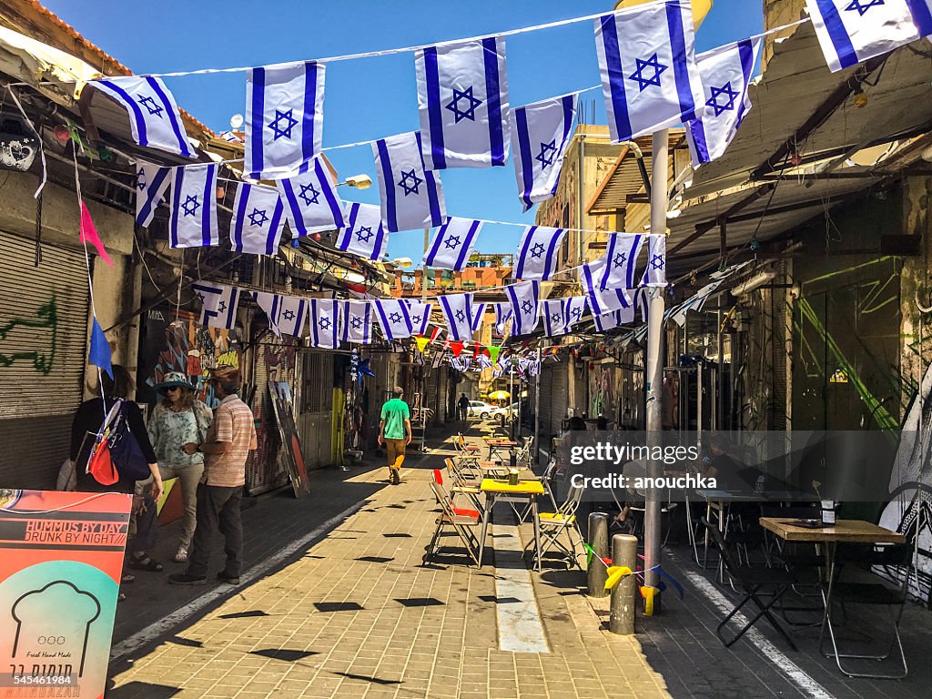 Old Yafo streets full of tourists, Tel Aviv, Israel