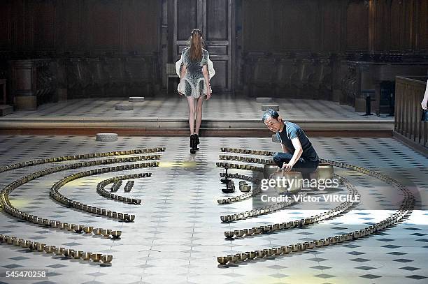 Model walks the runway during the Iris Van Herpen Haute Couture Fall/Winter 2016-2017 show as part of Paris Fashion Week on July 4, 2016 in Paris,...