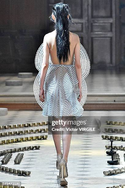 Model walks the runway during the Iris Van Herpen Haute Couture Fall/Winter 2016-2017 show as part of Paris Fashion Week on July 4, 2016 in Paris,...