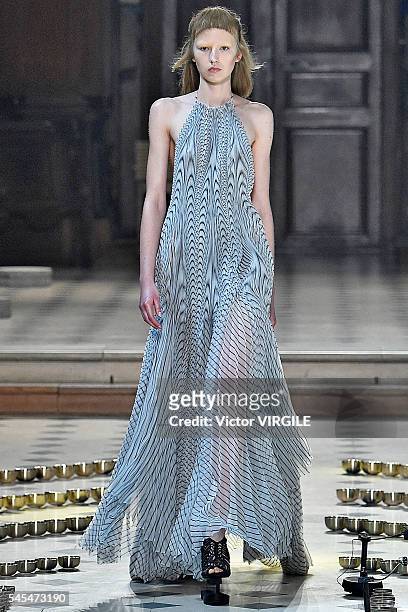 Model walks the runway during the Iris Van Herpen Haute Couture Fall/Winter 2016-2017 show as part of Paris Fashion Week on July 4, 2016 in Paris,...