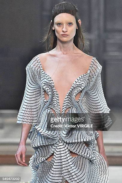 Model walks the runway during the Iris Van Herpen Haute Couture Fall/Winter 2016-2017 show as part of Paris Fashion Week on July 4, 2016 in Paris,...
