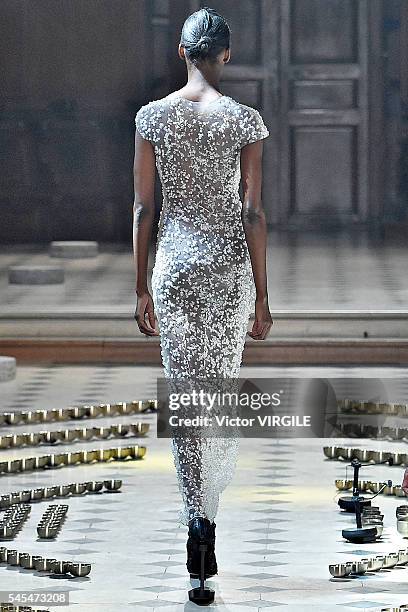 Model walks the runway during the Iris Van Herpen Haute Couture Fall/Winter 2016-2017 show as part of Paris Fashion Week on July 4, 2016 in Paris,...