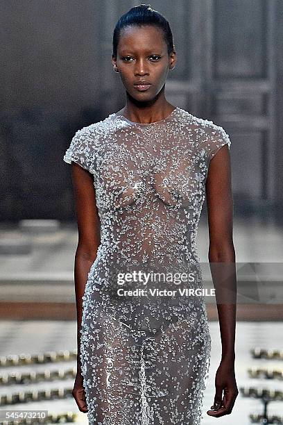 Model walks the runway during the Iris Van Herpen Haute Couture Fall/Winter 2016-2017 show as part of Paris Fashion Week on July 4, 2016 in Paris,...