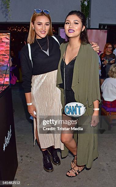 Katharina Damm and Anna Maria Damm attend the URBAN DECAY Vice Lipstick Launch at Prince Charles Club on July 7, 2016 in Berlin, Germany.