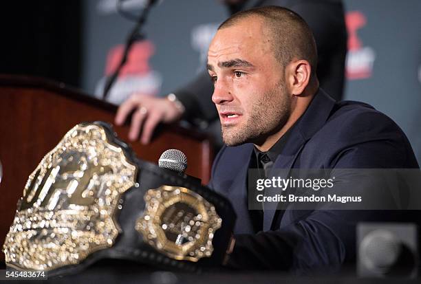 Eddie Alvarez speaks to the media at the post fight press conference inside the MGM Grand Garden Arena on July 8, 2016 in Las Vegas, Nevada.