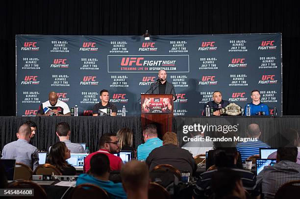 Eddie Alvarez speaks to the media at the post fight press conference inside the MGM Grand Garden Arena on July 8, 2016 in Las Vegas, Nevada.