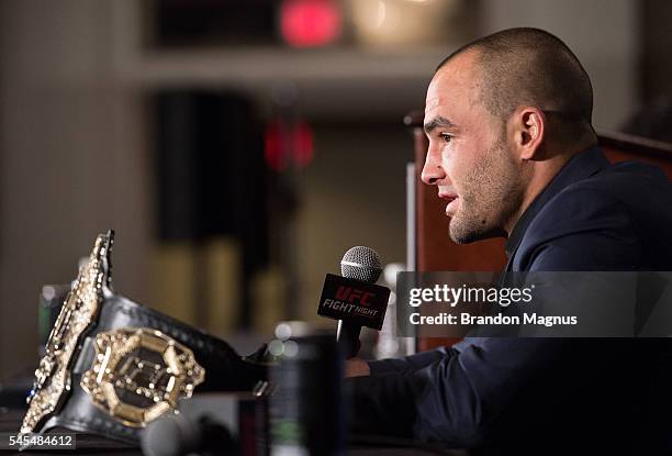 Eddie Alvarez speaks to the media at the post fight press conference inside the MGM Grand Garden Arena on July 8, 2016 in Las Vegas, Nevada.