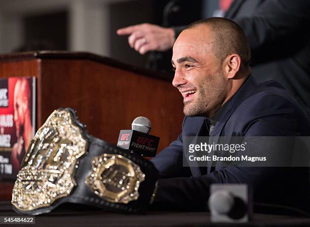 Eddie Alvarez speaks to the media at the post fight press conference inside the MGM Grand Garden Arena on July 8, 2016 in Las Vegas, Nevada.