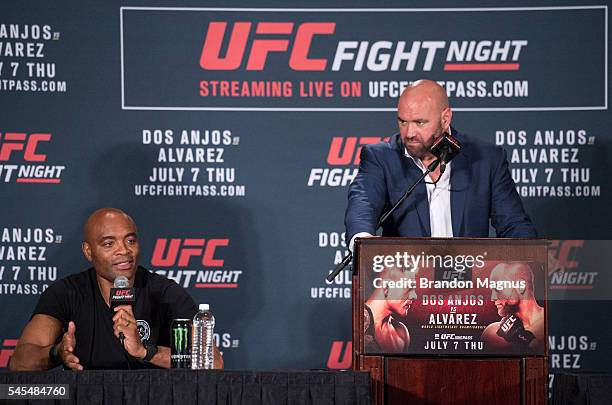 Anderson Silva speaks to the media at the post fight press conference inside the MGM Grand Garden Arena on July 8, 2016 in Las Vegas, Nevada.