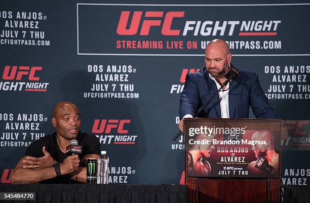 Anderson Silva speaks to the media at the post fight press conference inside the MGM Grand Garden Arena on July 8, 2016 in Las Vegas, Nevada.