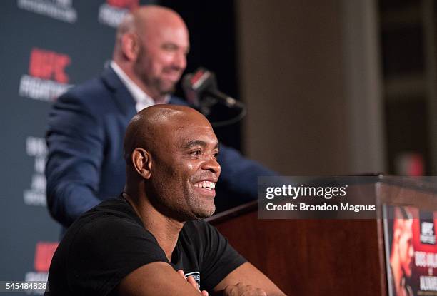 Anderson Silva speaks to the media at the post fight press conference inside the MGM Grand Garden Arena on July 8, 2016 in Las Vegas, Nevada.