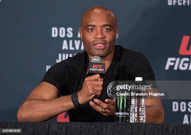 Anderson Silva speaks to the media at the post fight press conference inside the MGM Grand Garden Arena on July 8, 2016 in Las Vegas, Nevada.