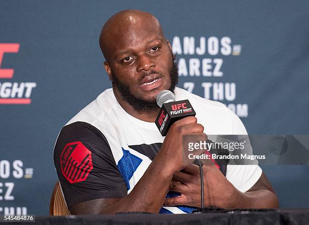 Derrick Lewis speaks to the media at the post fight press conference inside the MGM Grand Garden Arena on July 8, 2016 in Las Vegas, Nevada.