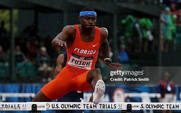 Eric Futch competes in the first round of the Men's 400 Meter Hurdles during the 2016 U.S. Olympic Track & Field Team Trials at Hayward Field on July...