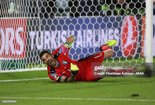 Italy goalkeeper Gianluigi Buffon reacts after failing to stop Joshua Kimmich of Germany scoring a penalty during the UEFA Euro 2016 quarter final...