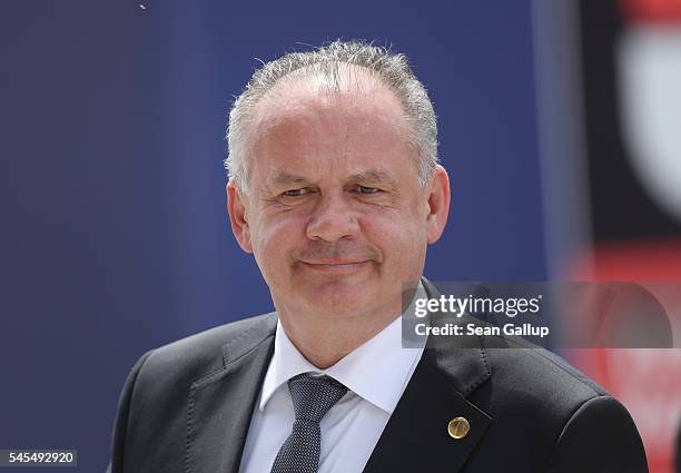 Andrej Kiska, President of Slovakia, arrives for the Warsaw NATO Summit on July 8, 2016 in Warsaw, Poland. NATO member heads of state, foreign...