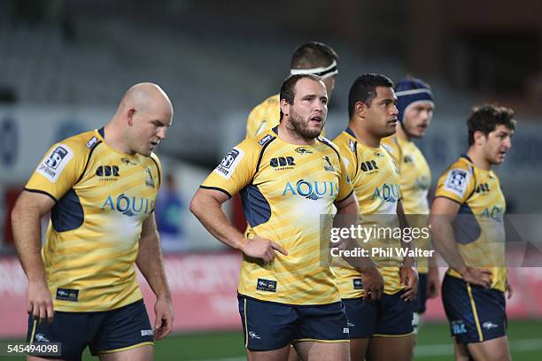 Ben Alexander of the Brumbies looks on during the round 16 Super Rugby match between the Blues and the Brumbies at Eden Park on July 8, 2016 in...