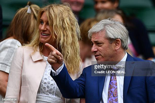 John Bercow, speaker of the House of Commons and wife Sally arrive in the royal box in centre court before the men's semi-final match between...